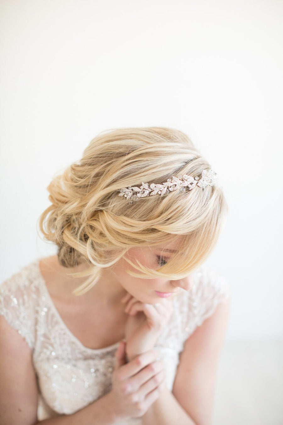 Wedding Silver Headpiece, Bridal Headpiece, Bridal Hairpiece, Silver Crystal Headband, Bridal Hair Comb, Wedding Tiara - wire, crystal rhinestones, metal leaves, crystals, metal combs