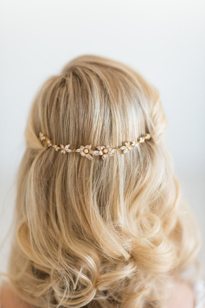 Bridal Headpiece with Cubic Zirconia, Wedding Hair Vine, Gold Wedding Headpiece, Cubic Zirconia Bridal Hair Comb - wire, cubic zirconia, gold plated combs, brass flowers, rhinestones