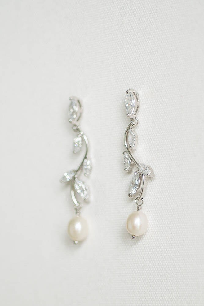 Pearl Wedding Earrings, CZ Bridal Earrings, Wedding Jewelry, Freshwater Pearl Wedding Earrings - cubic zirconia stones, freshwater pearls