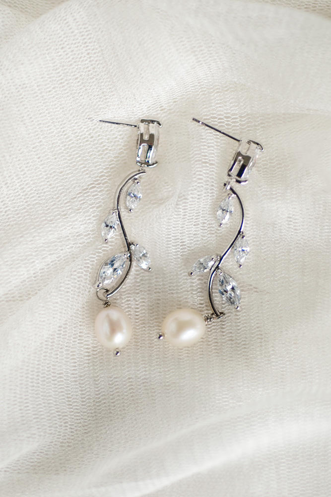 Pearl Wedding Earrings, CZ Bridal Earrings, Wedding Jewelry, Freshwater Pearl Wedding Earrings - cubic zirconia stones, freshwater pearls