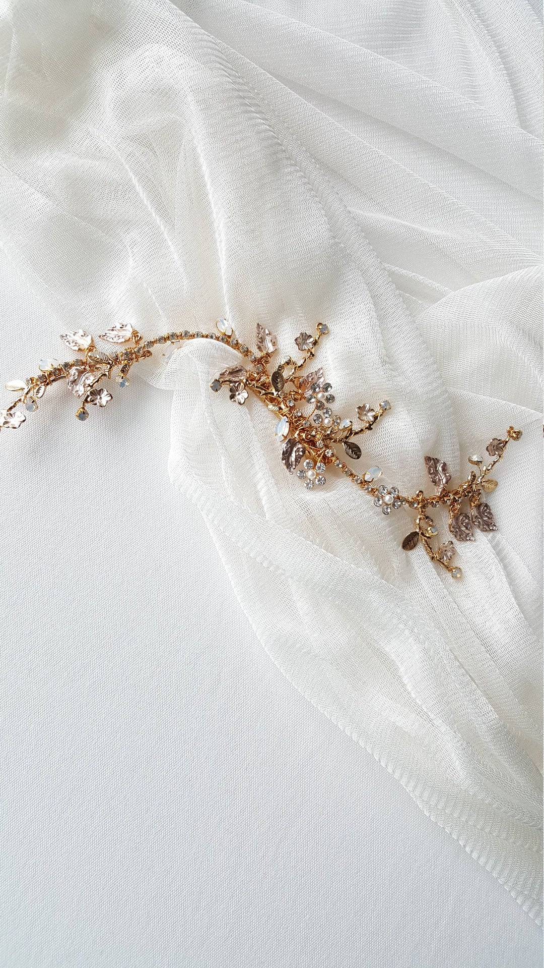 Gold Bridal Headpiece, Wedding Vine Hair Clip, Bridal Crystal Headpiece, Gold Wedding Hair Vine, Gold Twig Headpiece - crystal rhinestones, gold metal settings, alligator clip, wire, faux pearls