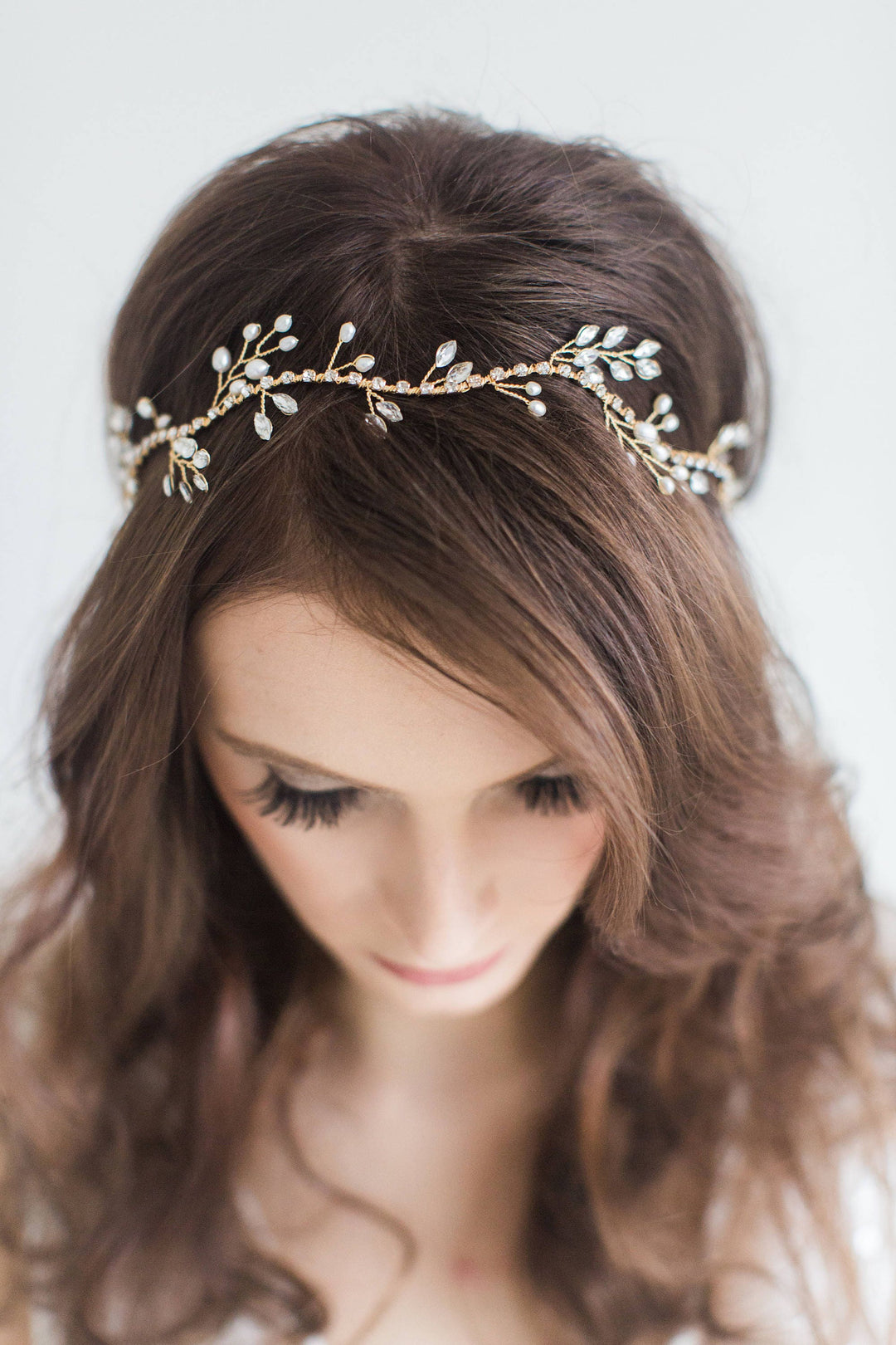 Pearl Wedding Hair Vine, Boho Bridal Headpiece, Freshwater Pearl Headband, Gold Hairpiece For Bride, Pearl Crystal Hair Vine - wire, crystal rhinestones, double sided ribbon, freshwater pearls