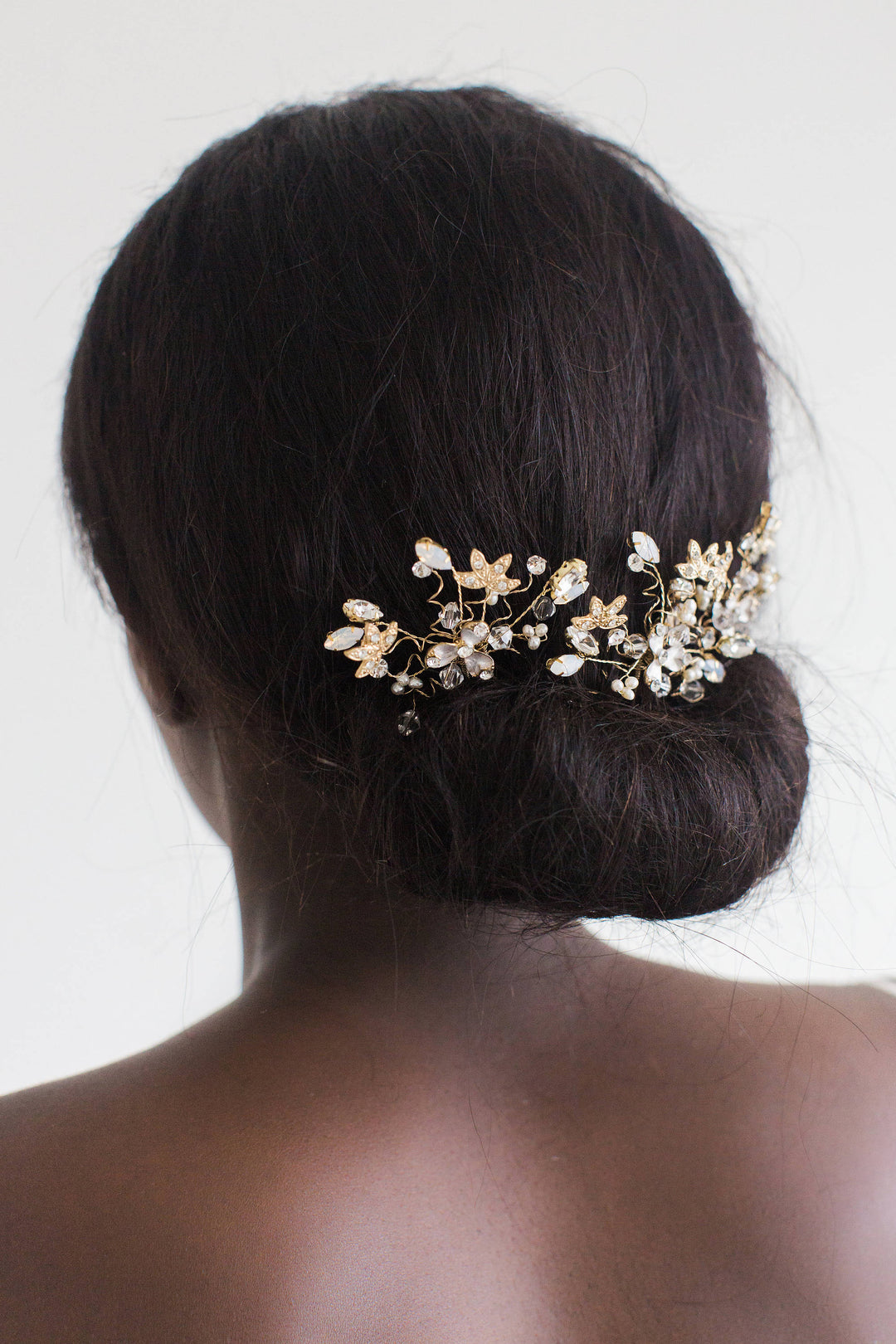 Gold Wedding Hair Pins, Floral Bridal Hair Pins, White Opal Crystals & Pearl Hair Pins For Bride, Crystal Bridal Hair Pins - metal hair pin, wire, metal leaves, rhinestones, freshwater pearls, crystals