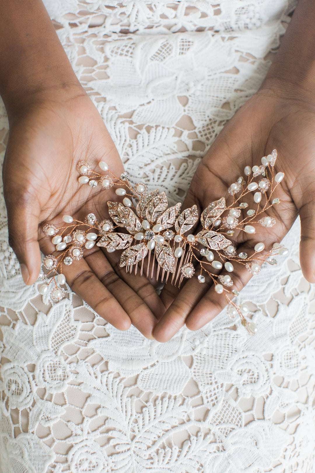 Rose Gold Wedding Hair Comb, Rose Gold Wedding Hairpiece, Crystal Bridal Comb, Bridal Headpiece, Freshwater Pearl Beaded Hair Comb - crystal rhinestones, metal comb, freshwater pearls, wire, rose gold metal components