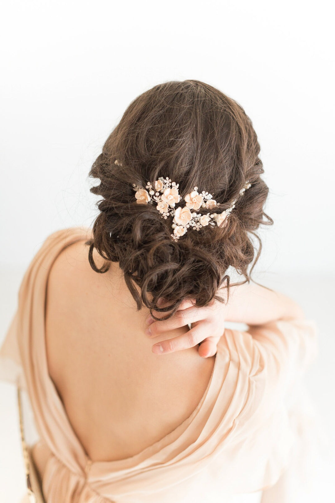 Wedding Floral Hair Vine, Bridal Headpiece, Bridal Hairpiece, Wedding Hair Swag, Champagne Flower Bridal Headpiece, Wedding Hair Pins - wire, crystal rhinestones, crystals, freshwater pearls, seed beads, hair pins, porcelain flowers, metal combs