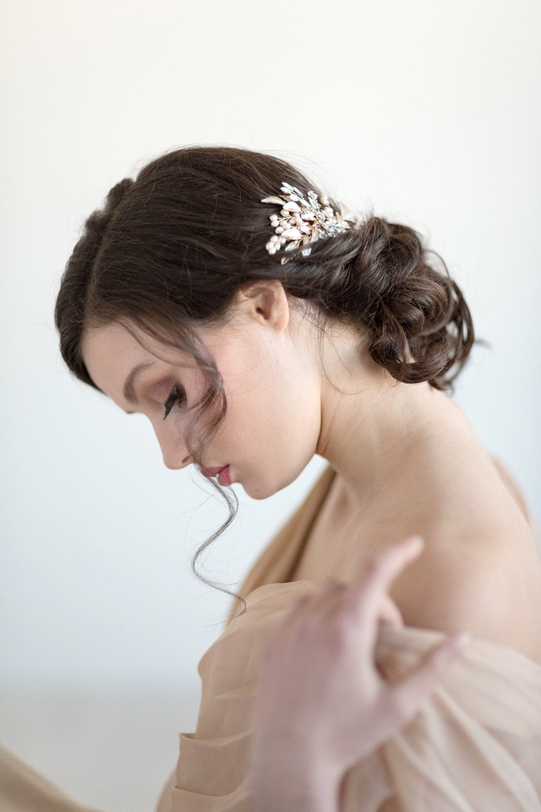 Gold Pearl Wedding Hair Comb, Silver Freshwater Pearl Headpiece, White Opal Crystal Hair Comb, Gold Leaf Bridal Hair Accessory - wire, metal comb, metal leaves, freshwater pearls, crystals, rhinestones