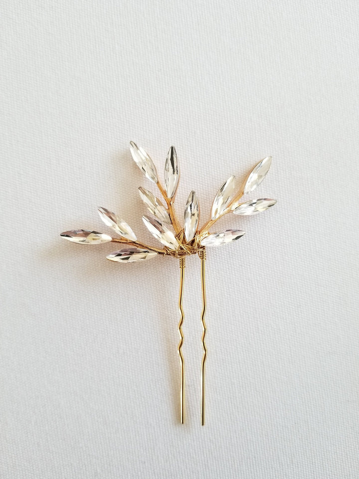 Crystal Gold Bridal Hair Pins, Wedding Crystal Gold Hair Pins, Bridal Hair Pins with Crystal Twigs, Hair Pins For Bride - wire, metal hair pins, crystals