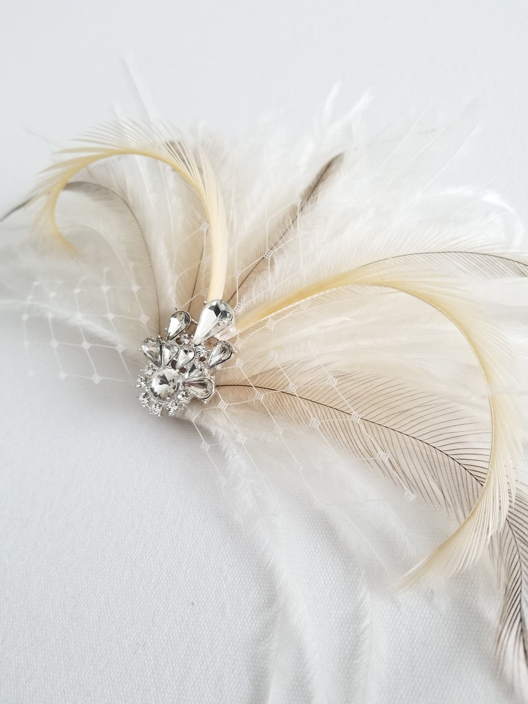 Bridal Feather Hairpiece, Wedding Feather Headpiece, Bridal Feather Fascinator, Feather Bridal Hairpiece - OLIVIA - emu feather, goose feather, peacock feather, alligator clip, felt, earring