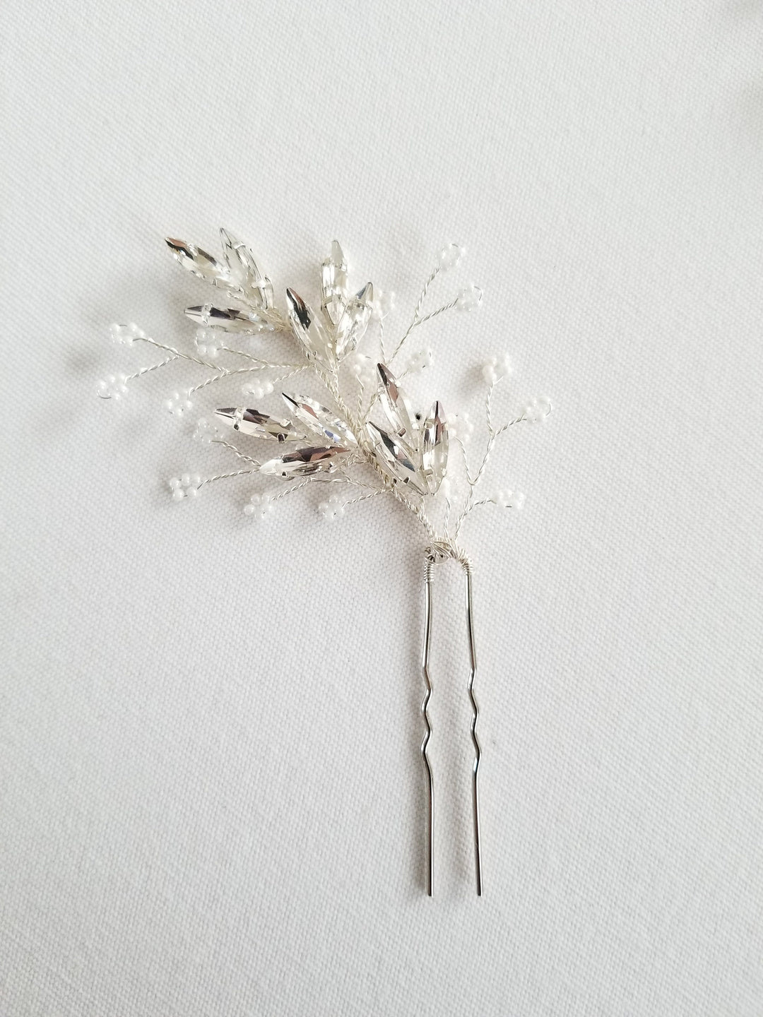 Crystal Bridal Hair Pins, Floral Hair Pins for Bride, Silver Wedding Hair Pins, Crystal Beaded Bridal Hair Pins - wire, silver hair pins, seed beads, Crystal Rhinestones