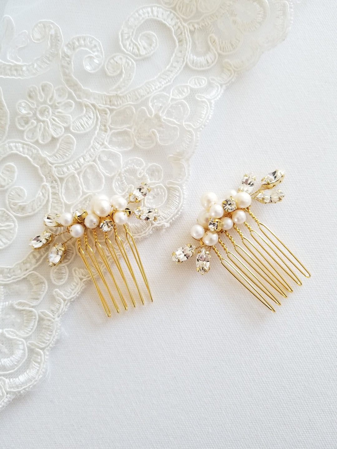 Wedding Hair Comb, Gold Freshwater Pearl Bridal Hair Comb, Silver Small Pearl Hair Comb - freshwater pearls, wire, metal comb, crystal rhinestones