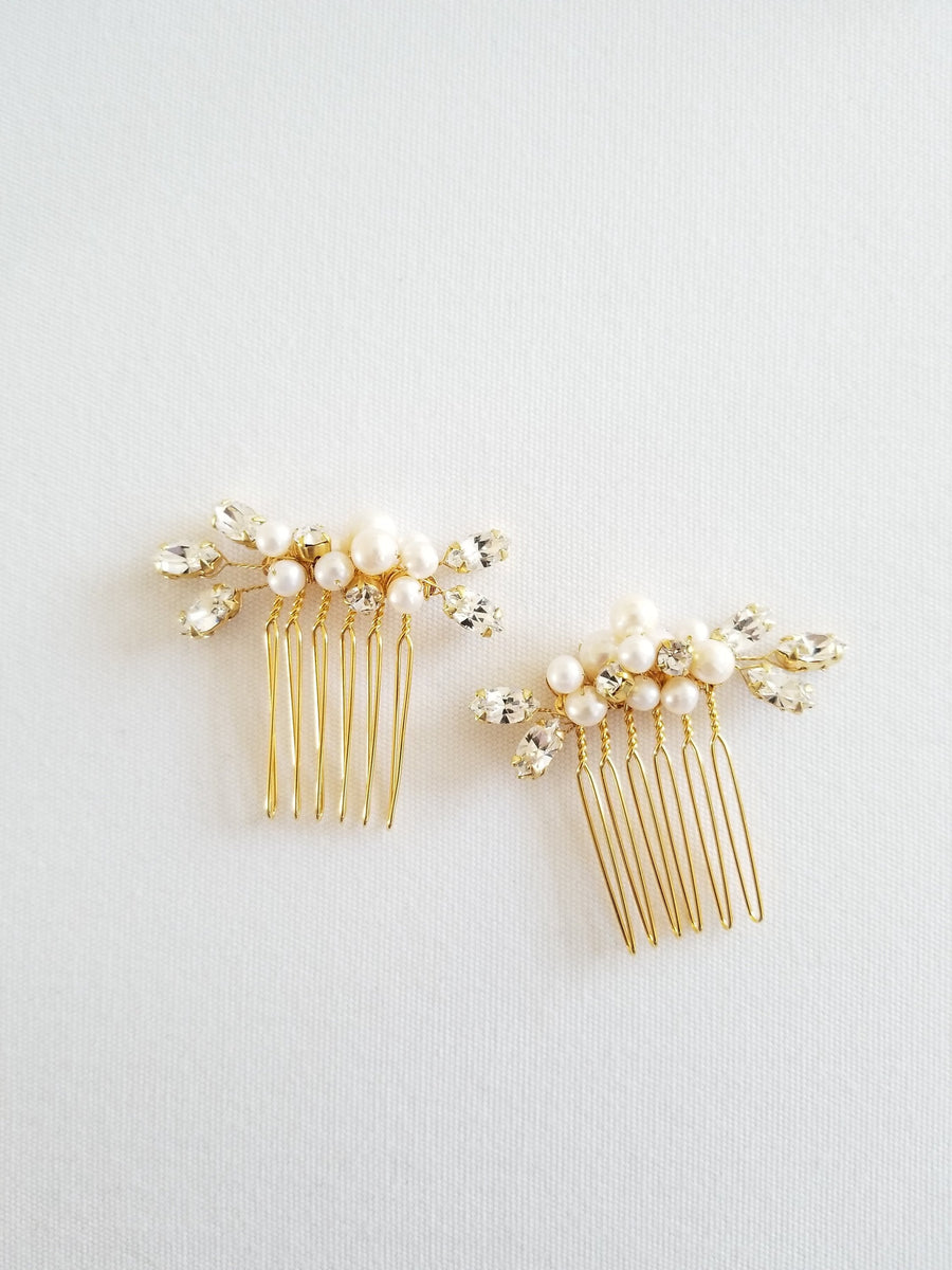 Wedding Hair Comb, Gold Freshwater Pearl Bridal Hair Comb, Silver Small Pearl Hair Comb - freshwater pearls, wire, metal comb, crystal rhinestones