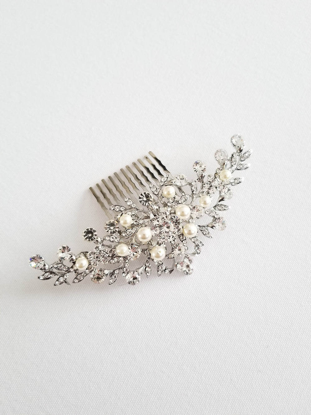 Bridal Hair Comb, Pearl Wedding Side Comb, Crystal & Freshwater Pearl Hair Comb, Silver Crystal Bridal Headpiece - metal comb, wire, freshwater pearls, crystal rhinestones, crystal pearls