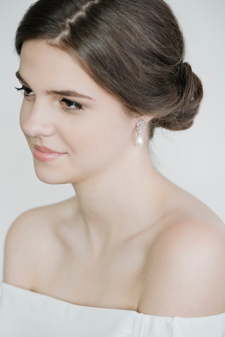 Wedding Pearl Earrings, CZ & Pearl Bridal Earrings, Earrings For Bride, Pearl Wedding Earrings - cubic zirconia stones, faux pearls