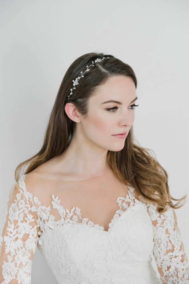 Wedding Hair Vine, Gold Bridal Headpiece, Silver Bridal Headband, Wedding Gold Leaf Hairpiece, Crystal Hair Vine - wire, crystal rhinestones, metal leaves