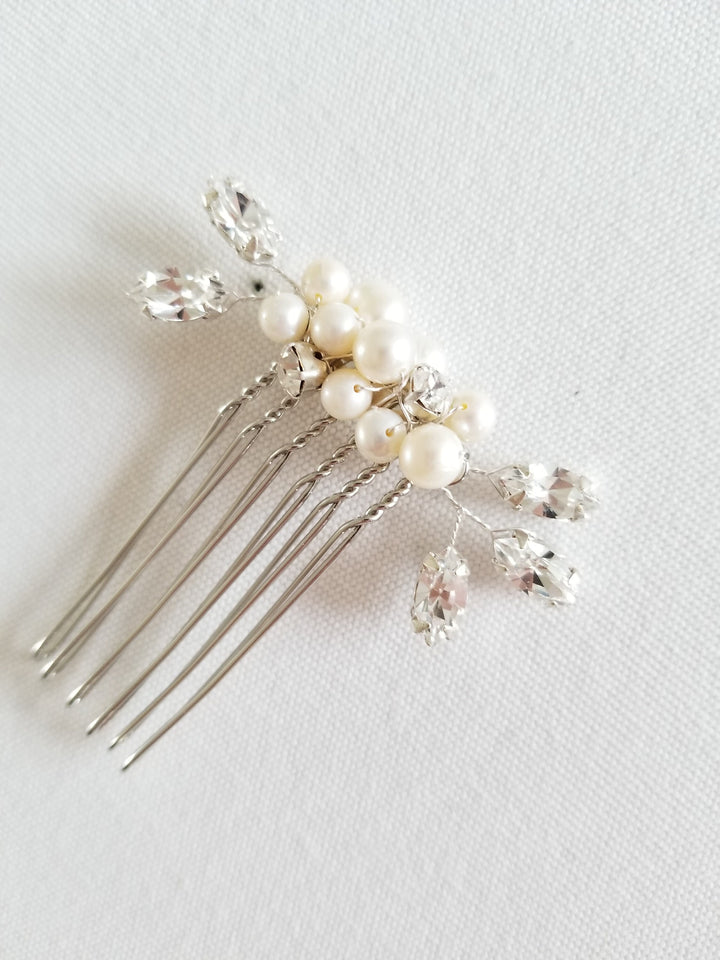 Wedding Hair Comb, Gold Freshwater Pearl Bridal Hair Comb, Silver Small Pearl Hair Comb - freshwater pearls, wire, metal comb, crystal rhinestones