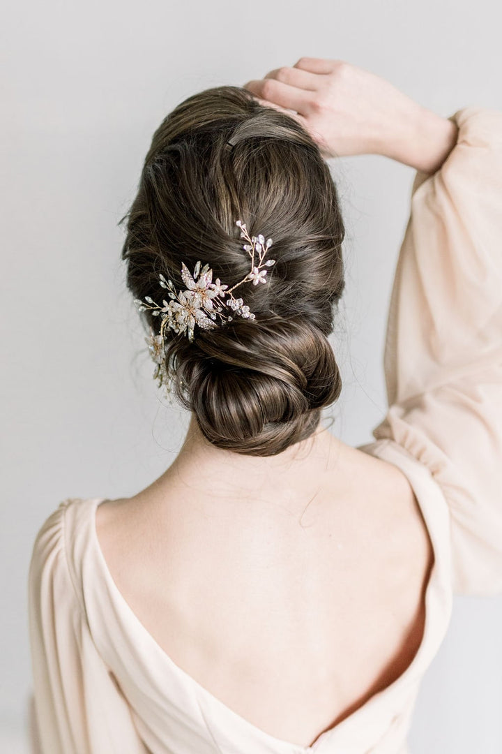 Gold Bridal Headpiece with Crystals, Gold Wedding Vine Hair Comb, Bridal Floral Crystal Headpiece, Gold Wedding Hair Comb - crystal rhinestones, gold metal settings, wire, gold toned comb, faux pearls