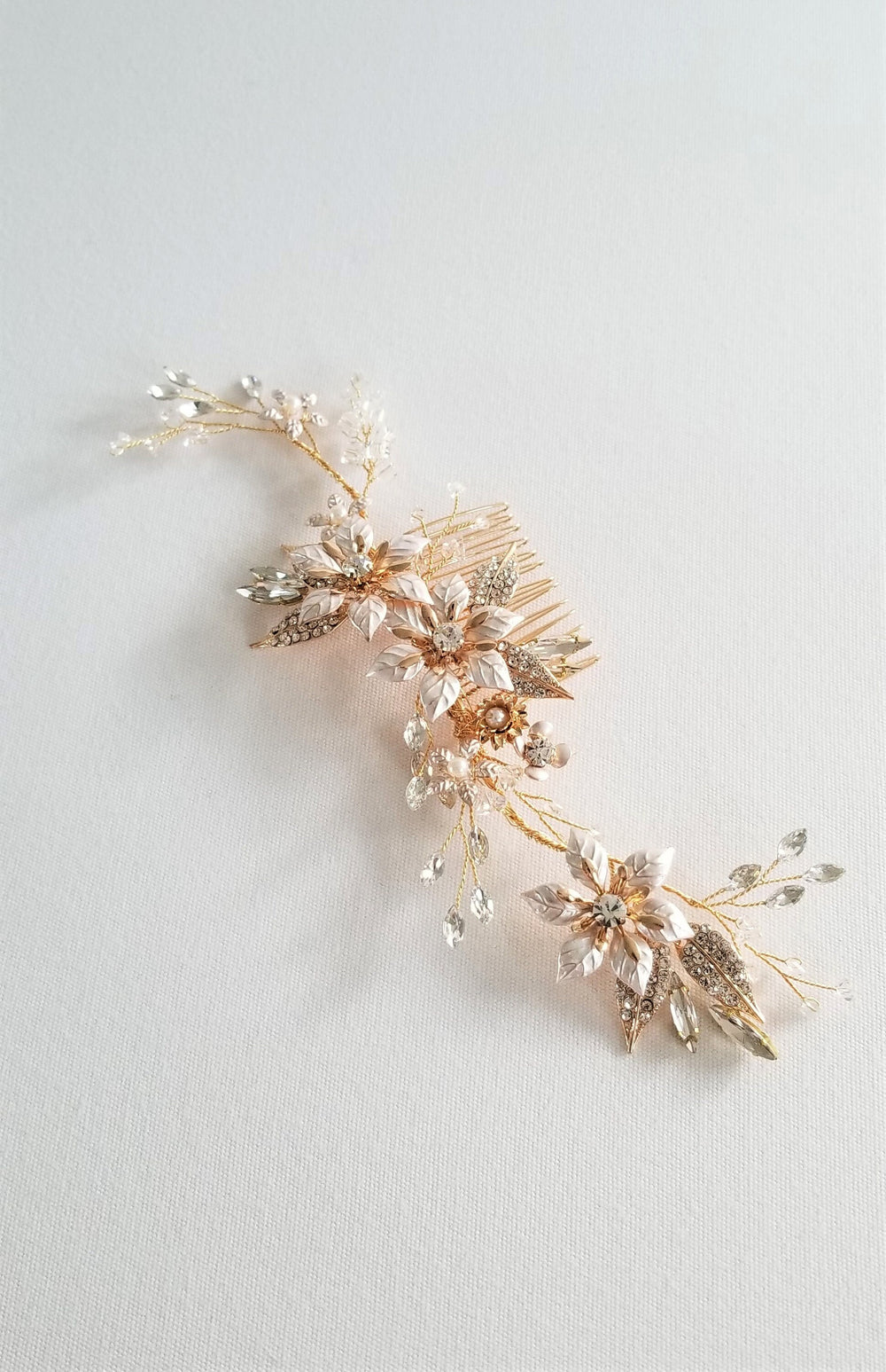 Gold Bridal Headpiece with Crystals, Gold Wedding Vine Hair Comb, Bridal Floral Crystal Headpiece, Gold Wedding Hair Comb - crystal rhinestones, gold metal settings, wire, gold toned comb, faux pearls