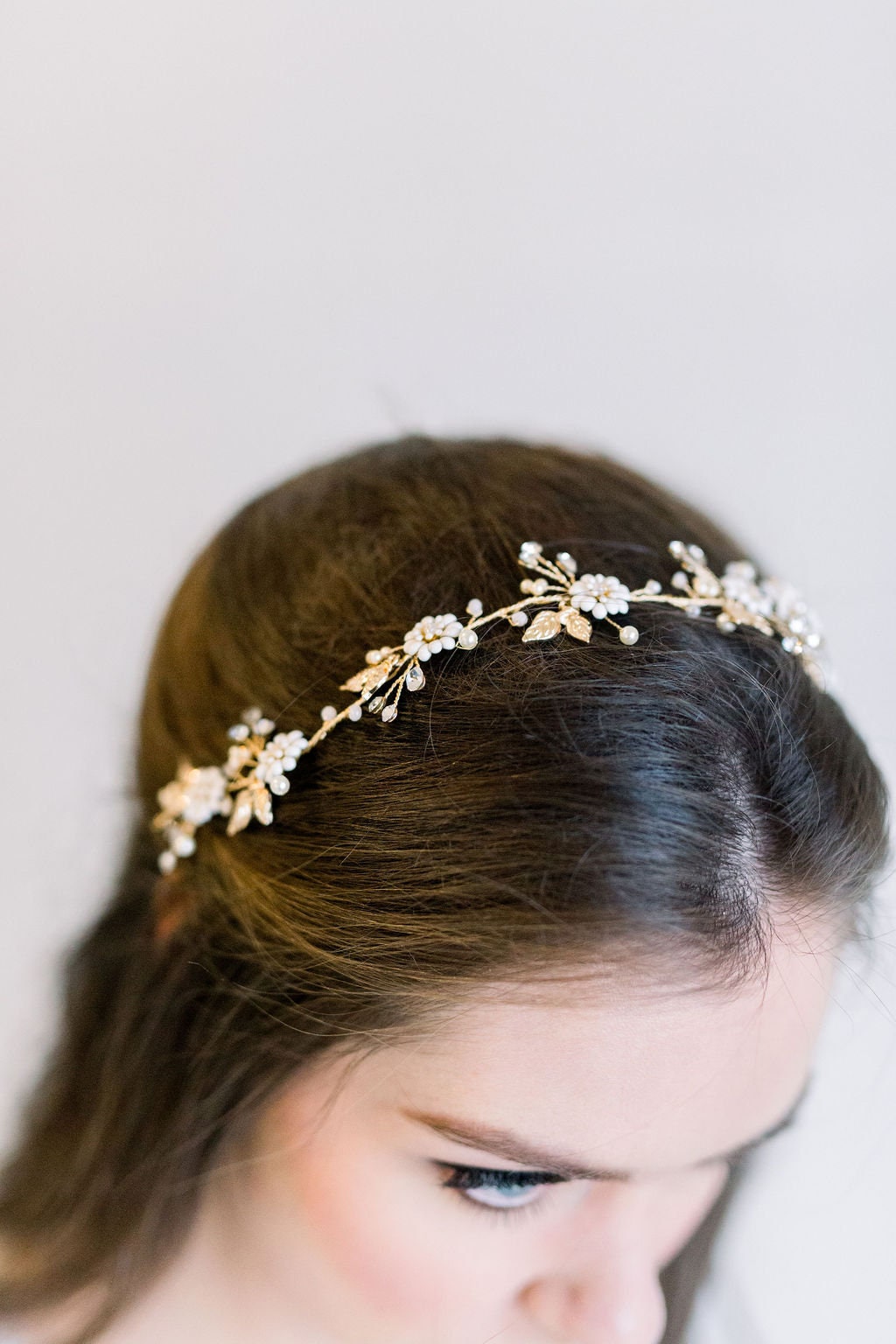 Bridal Hair Vine, Gold Floral Wedding Hair Vine, Gold Wedding Headpiece, Gold Leaf Twig Bridal Hair Vine - metal leaves, wire, faux pearls, freshwater pearls, metal flowers