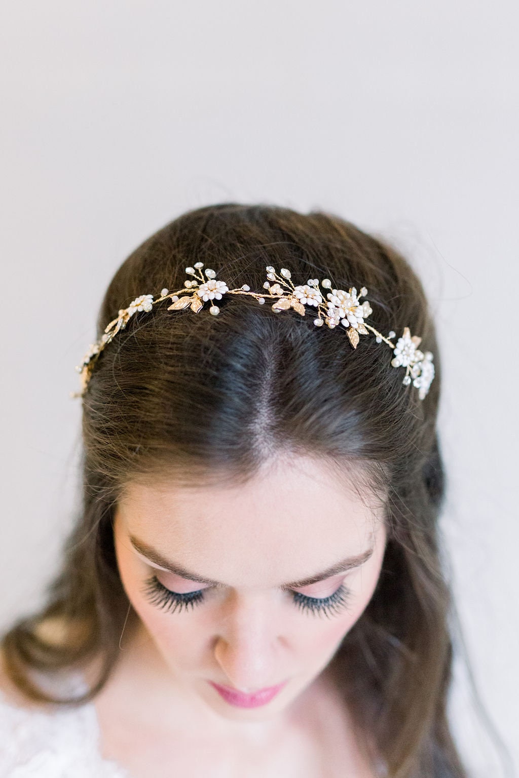 Bridal Hair Vine, Gold Floral Wedding Hair Vine, Gold Wedding Headpiece, Gold Leaf Twig Bridal Hair Vine - metal leaves, wire, faux pearls, freshwater pearls, metal flowers