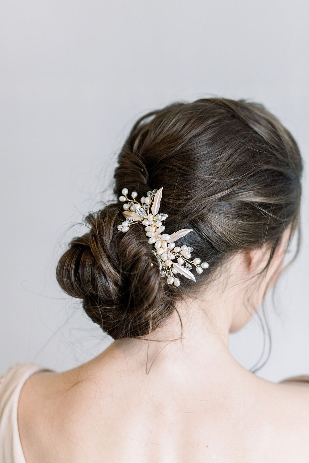 Pearl Hair Comb, Gold Freshwater Pearl Bridal hair Comb, Floral Gold Pearl Hair Comb - freshwater pearls, wire, rhinestones, metal leaves, metal flowers, metal hair comb