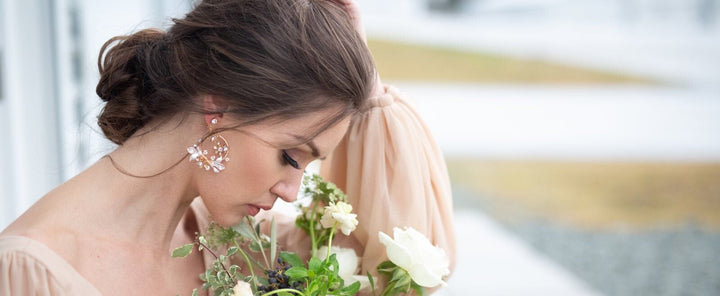 Floral Wedding Hoop Earrings, Gold Crystal and Pearl Bridal Earrings, Gold Statement Bridal Earrings - metal hoops, rhinestones, studs, screw backs, wire, freshwater pearls