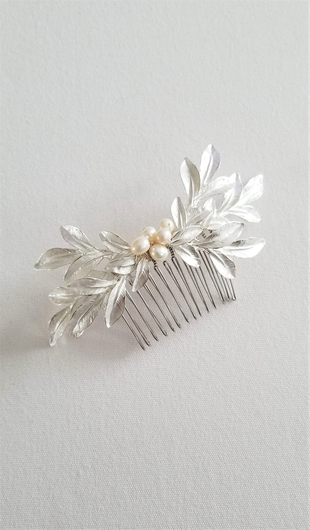 Gold Leaf Hair Comb, Bridal Hair Comb, Gold Wedding Headpiece, Silver Pearl Hair Comb, Olive Branch Hair Comb - wire, metal comb, metal leaves, freshwater pearls