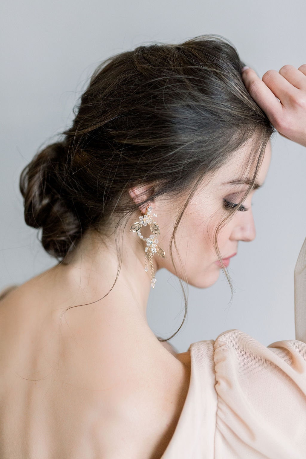 Wedding Earrings With Floral Design, Gold Crystal Pearl Bridal Earrings, Long Gold Statement Earrings For Bride - rhinestones, wire, seed beads, metal leaves, Swarovski pearls, hoop, ear wires, crystals, chain