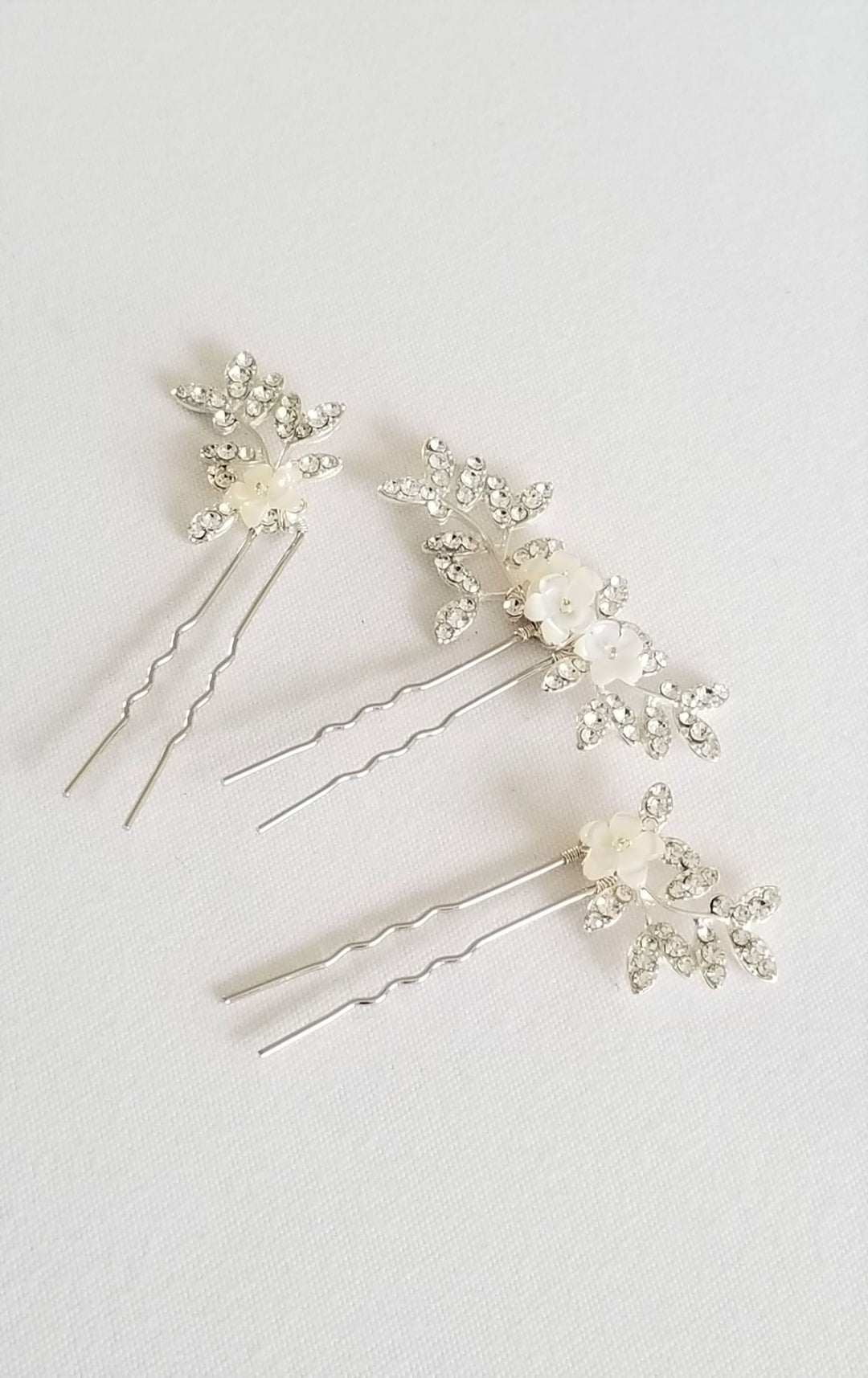 Wedding Hair Pins Gold Floral, Rose Gold Floral Bridal Hair Pins, Silver Crystal Flower Hair Pins For The Bride - metal hair pin, wire, metal leaves, mother of pearl flowers, rhinestones, seed beads