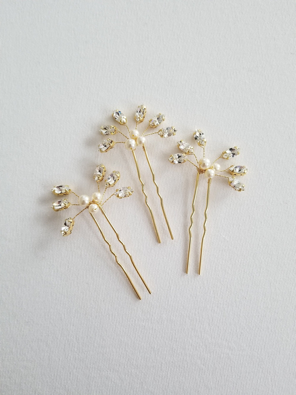 Bridal Hair Pins Pearl & Crystal, Wedding Hair Pins, Crystal Hair Pins, Pearl Hair Pins - wire, crystals, imitation pearls, 18 kt gold plated pins, rhodium plated pins