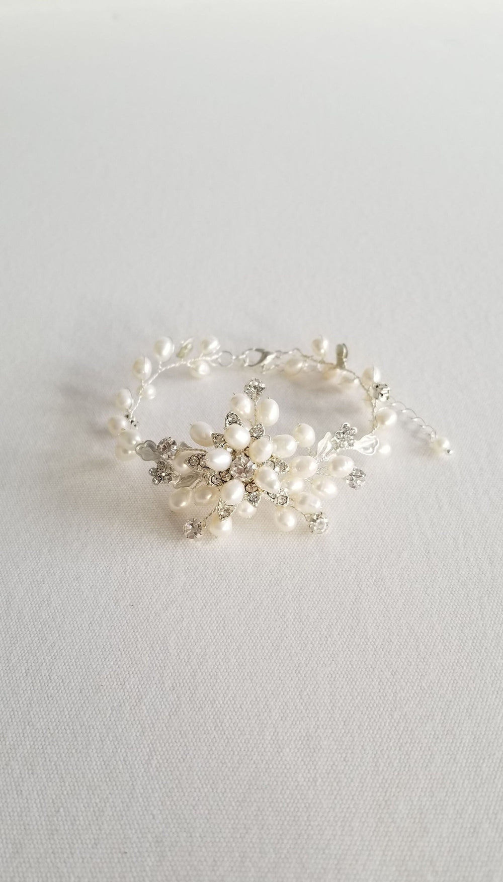 Wedding Bracelet with Freshwater Pearls, Bridal Pearl Bracelet, Freshwater Pearl Bracelet, Wedding Pearl Bracelet, Wedding Jewelry for Bride - freshwater pearls, wire, rhinestones, clasp, crystal drop, metal components