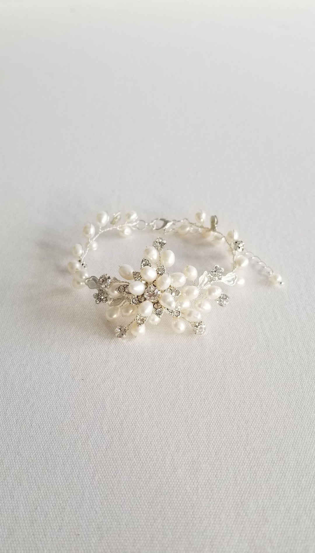 Wedding Bracelet with Freshwater Pearls, Bridal Pearl Bracelet, Freshwater Pearl Bracelet, Wedding Pearl Bracelet, Wedding Jewelry for Bride - freshwater pearls, wire, rhinestones, clasp, crystal drop, metal components