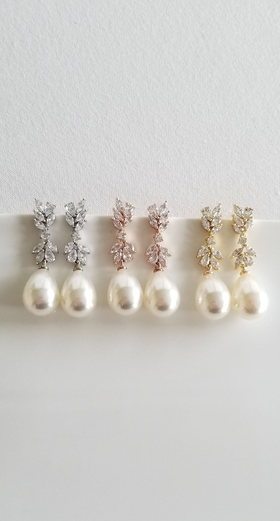 Wedding Pearl Drop Earrings, Cubic Zirconia Pearl Earrings For Bride, Large Pearl Drop Wedding Earrings - cubic zirconia stones, faux pearls