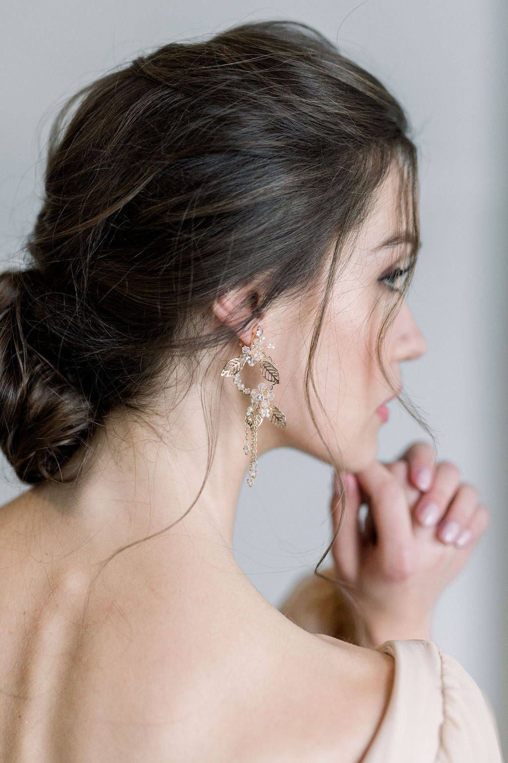 Wedding Earrings With Floral Design, Gold Crystal Pearl Bridal Earrings, Long Gold Statement Earrings For Bride - rhinestones, wire, seed beads, metal leaves, Swarovski pearls, hoop, ear wires, crystals, chain