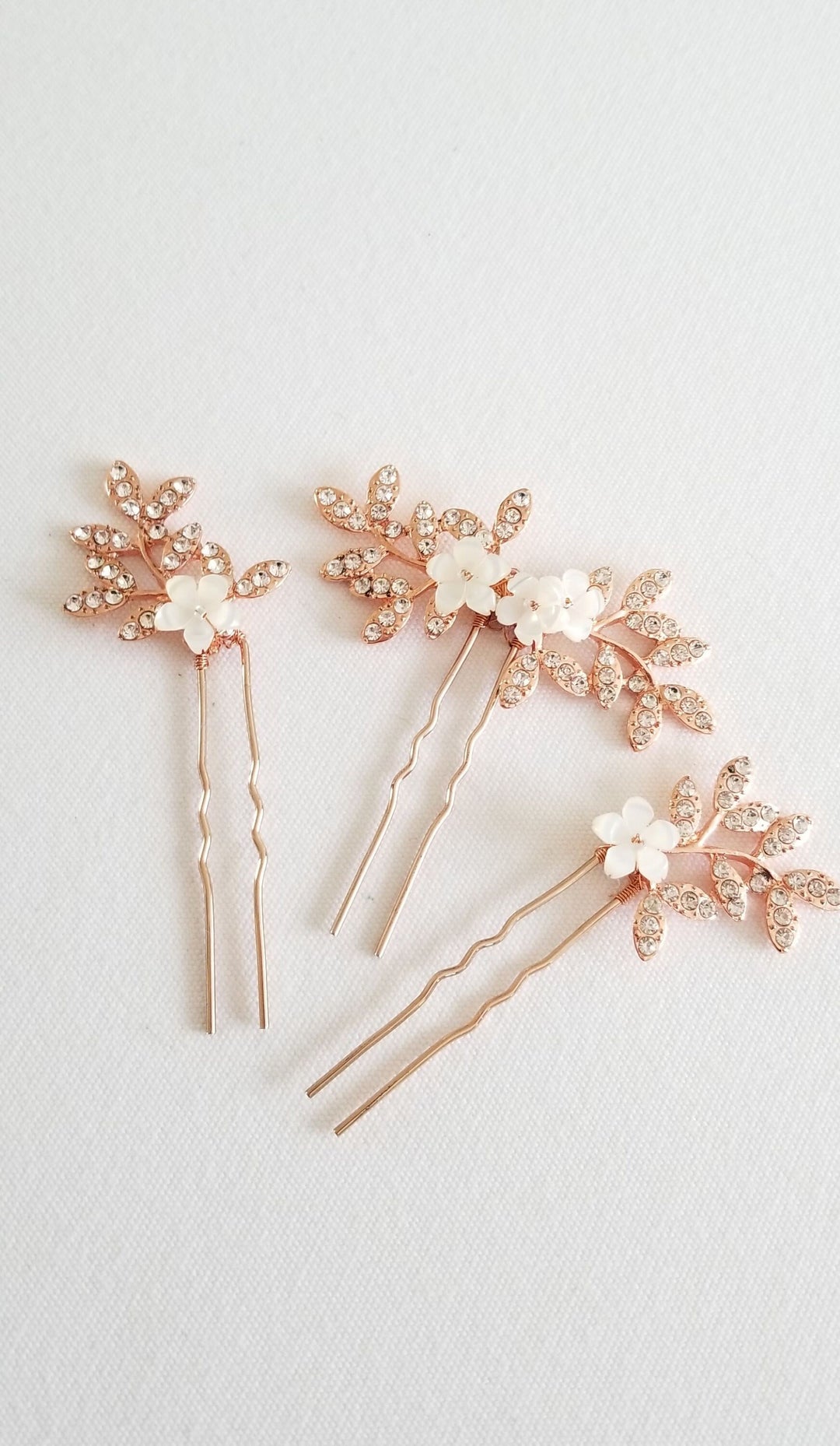 Wedding Hair Pins Gold Floral, Rose Gold Floral Bridal Hair Pins, Silver Crystal Flower Hair Pins For The Bride - metal hair pin, wire, metal leaves, mother of pearl flowers, rhinestones, seed beads