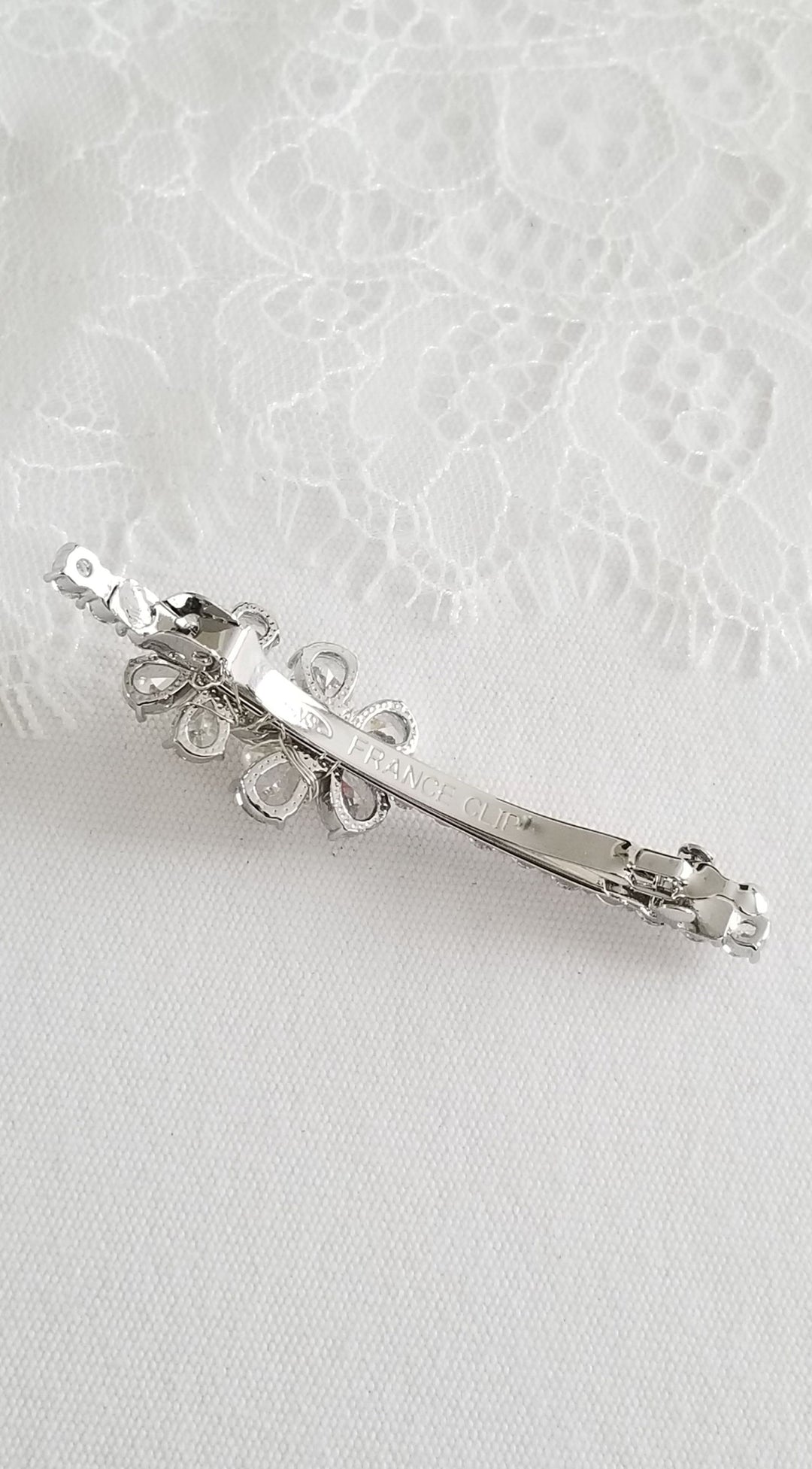 Bridal Hair Clip With Cubic Zirconias And Tiny Pearls, Barrette Style Side Hair Clip For The Bride - cubic zirconias, shell pearls, wire, french clip