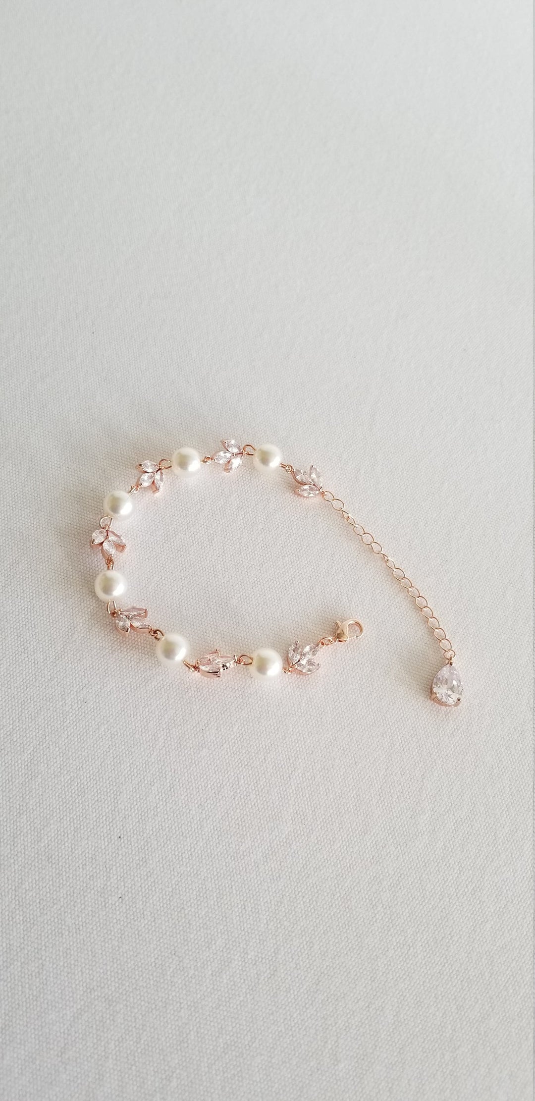 Pearl Bridal Bracelet Earring Set, Wedding Pearl Bracelet, Pearl Drop Bridal Earrings, Bridal Jewelry Set - faux pearls, cubic zirconias, chain, copper based findings, lobster clasp