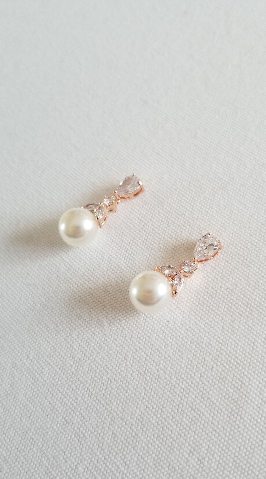 Pearl Bridal Bracelet Earring Set, Wedding Pearl Bracelet, Pearl Drop Bridal Earrings, Bridal Jewelry Set - faux pearls, cubic zirconias, chain, copper based findings, lobster clasp