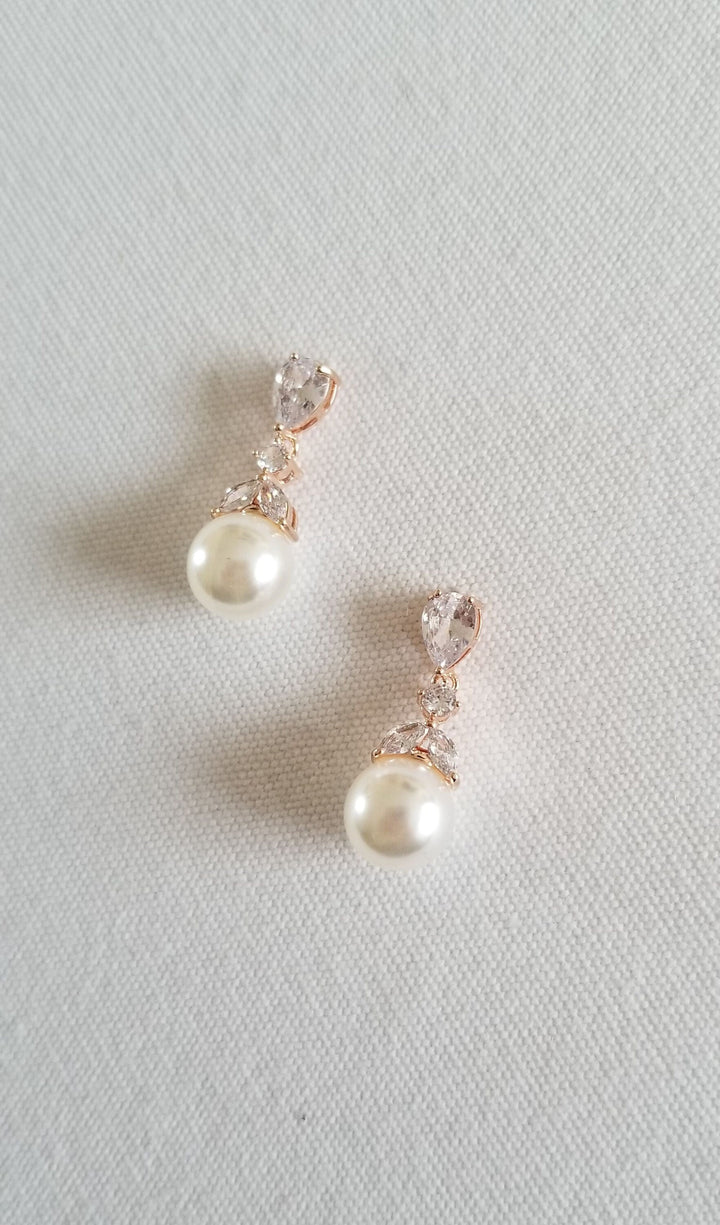 Pearl Bridal Bracelet Earring Set, Wedding Pearl Bracelet, Pearl Drop Bridal Earrings, Bridal Jewelry Set - faux pearls, cubic zirconias, chain, copper based findings, lobster clasp