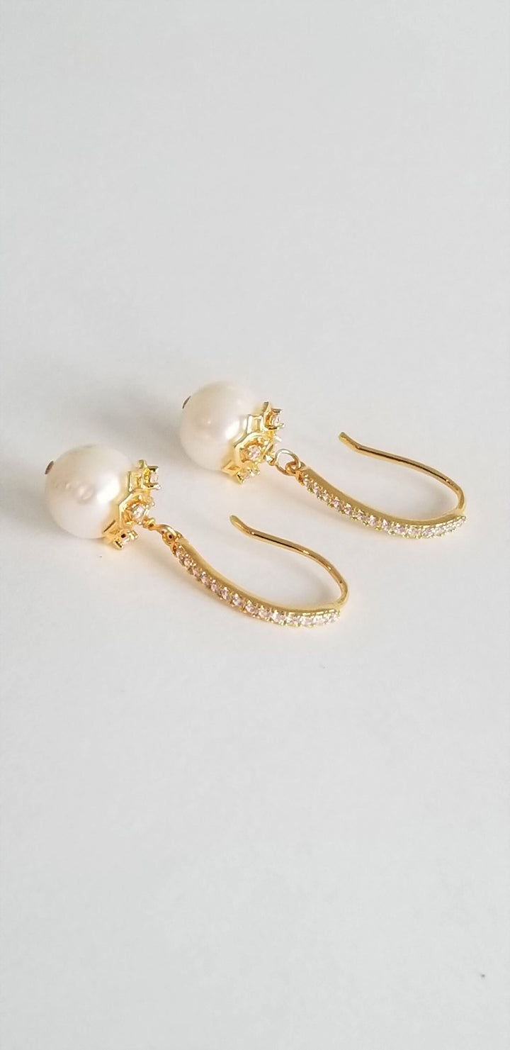 Pearl Bridal Earrings, Freshwater Pearl Wedding Earrings, Pearl Drop Gold Earrings, Earrings For Bride - freshwater pearls, gold plated brass ear wires, bead cap, head pin, cubic zirconias