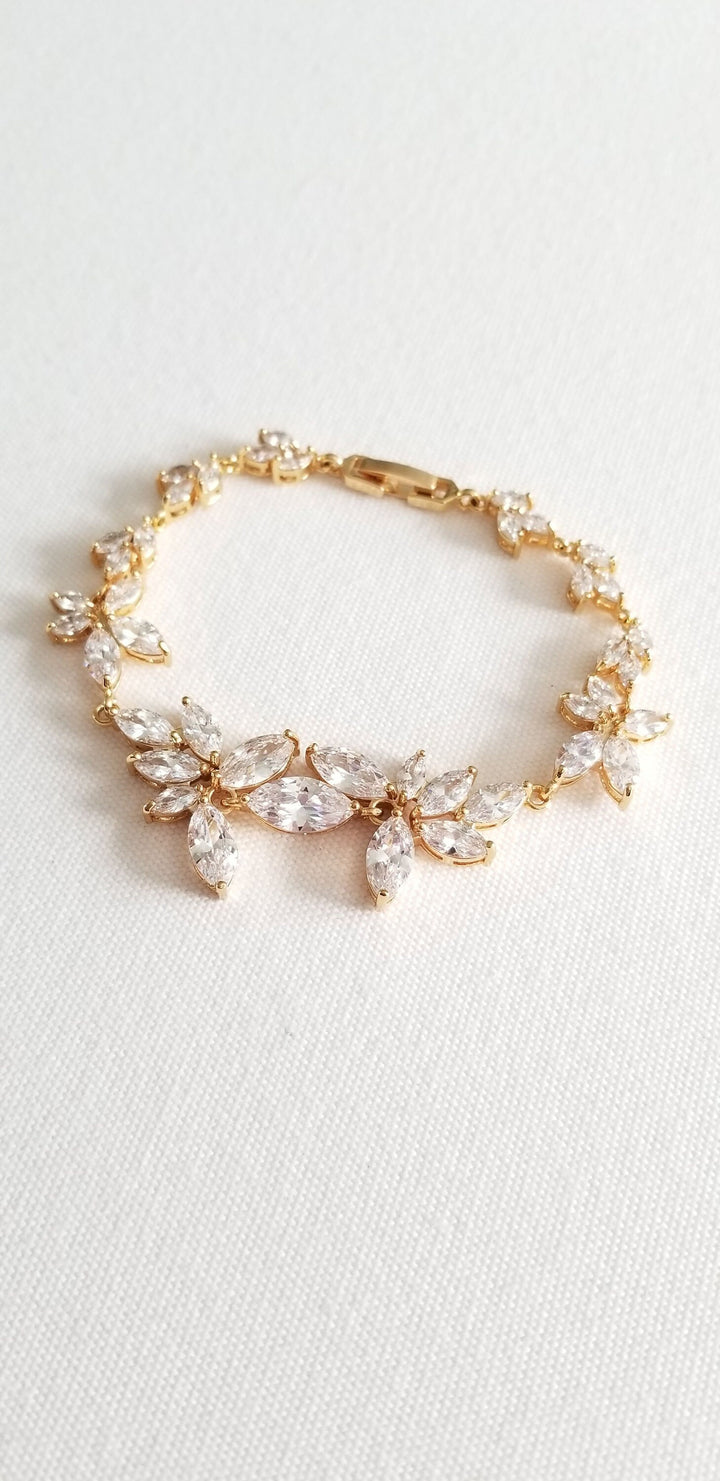 Gold Wedding Bracelet, Cubic Zirconia Bridal Bracelet, CZ Bracelet for Bride, Wedding Bridal Bracelet - cubic zirconia, lobster clasp, chain, gold plated copper components