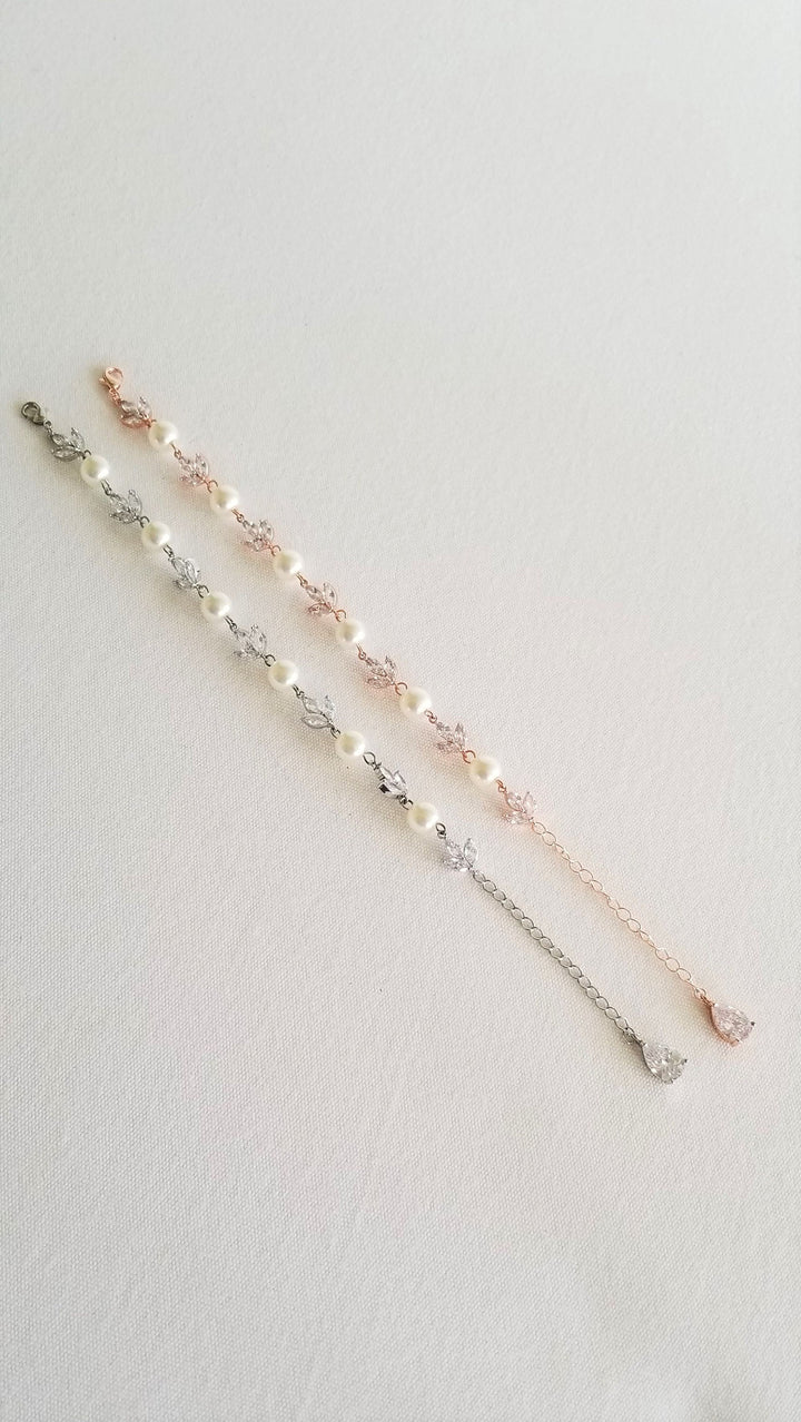 Pearl Bridal Bracelet Earring Set, Wedding Pearl Bracelet, Pearl Drop Bridal Earrings, Bridal Jewelry Set - faux pearls, cubic zirconias, chain, copper based findings, lobster clasp