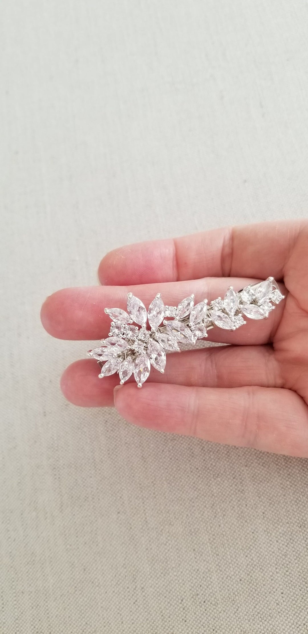 Crystal Bridal Hair Clip, Cubic Zirconia Hair Clip for Bride, Small Wedding Hair Barrette, Small Crystal Wedding Hair Accessory - wire, barrette clip, cubic zirconias