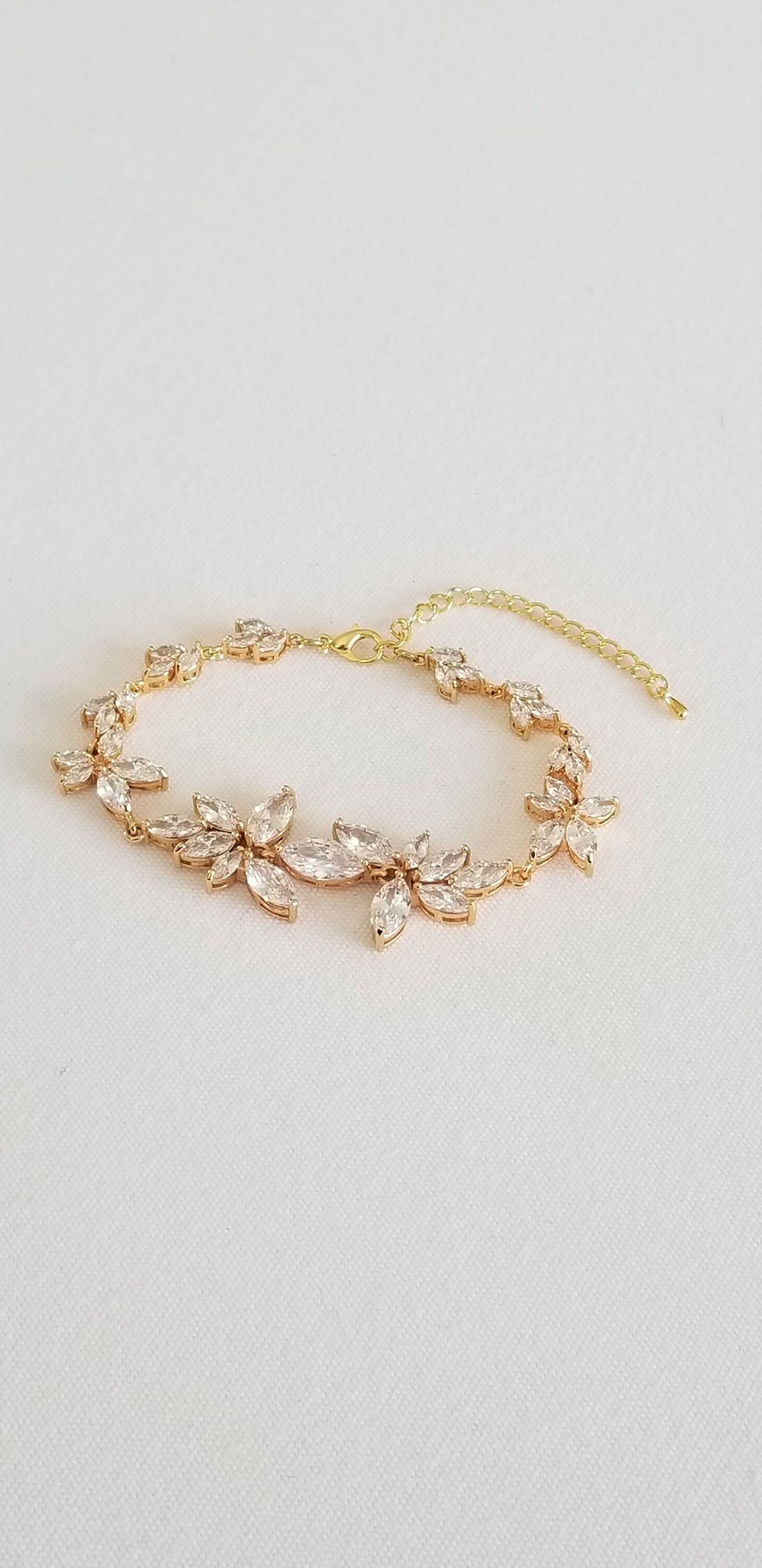 Gold Wedding Bracelet, Cubic Zirconia Bridal Bracelet, CZ Bracelet for Bride, Wedding Bridal Bracelet - cubic zirconia, lobster clasp, chain, gold plated copper components