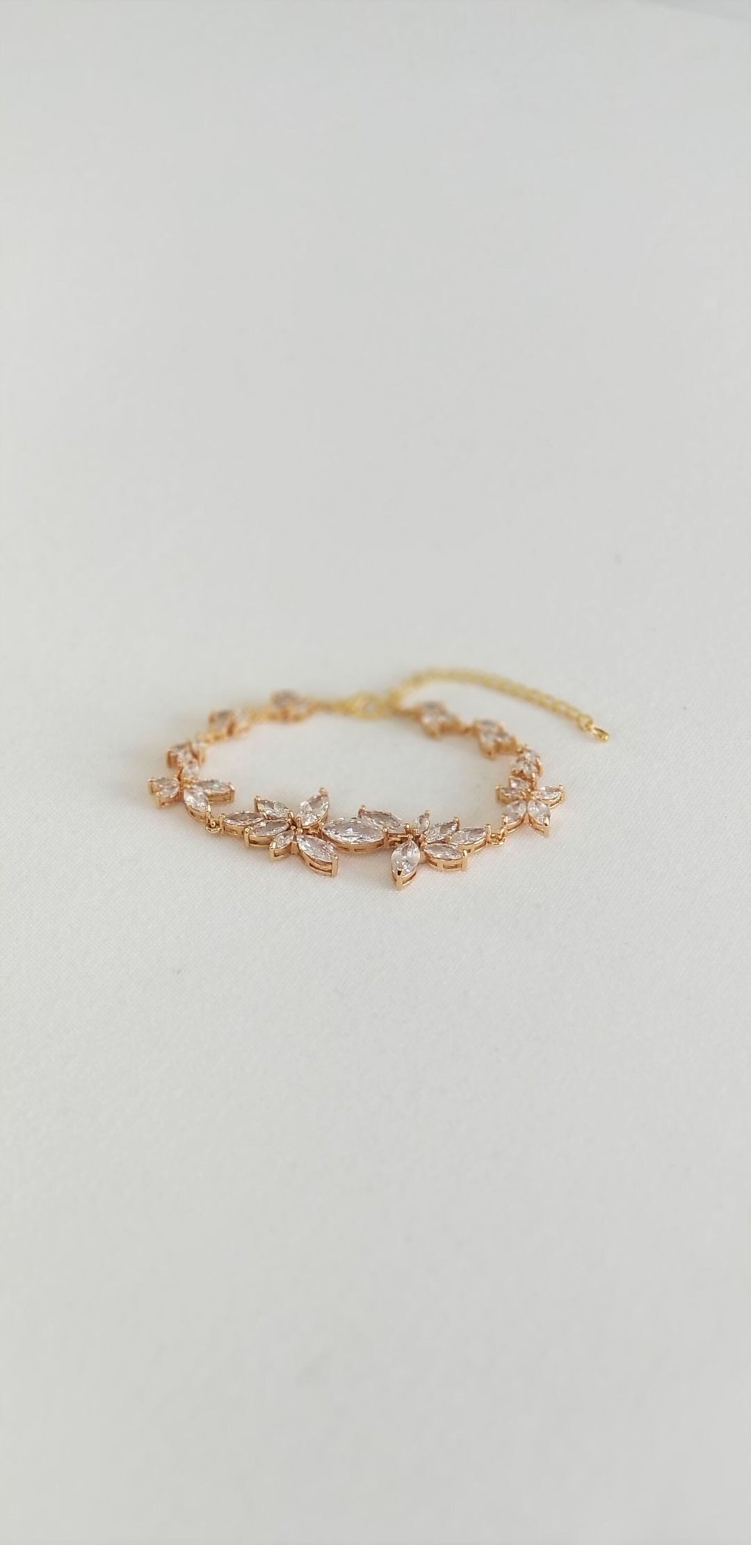 Gold Wedding Bracelet, Cubic Zirconia Bridal Bracelet, CZ Bracelet for Bride, Wedding Bridal Bracelet - cubic zirconia, lobster clasp, chain, gold plated copper components