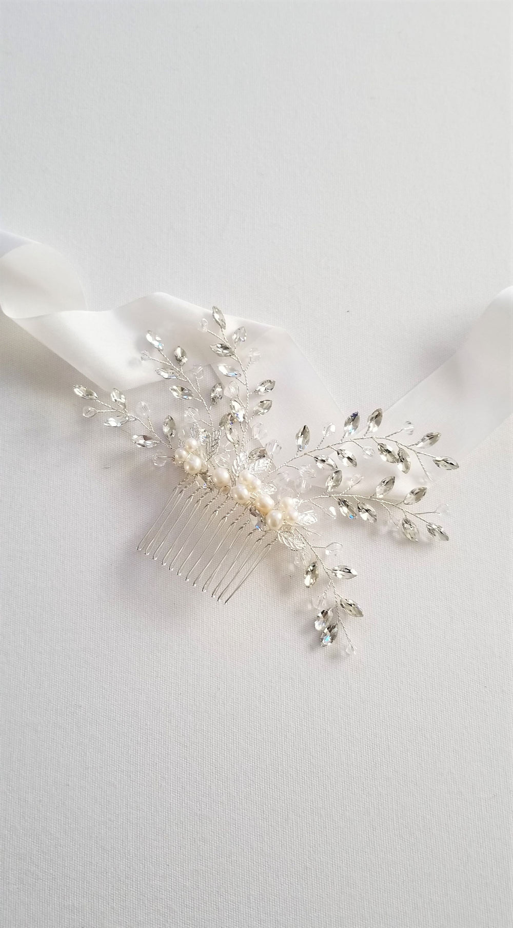 Bridal Hair Comb Freshwater Pearl, Gold Crystal Wedding Hair Comb, Silver Crystal Hair Comb, Wedding Headpiece, Gold Leaf Hairpiece - metal comb, wire, clear crystals, freshwater pearls, rhinestones, metal leaves