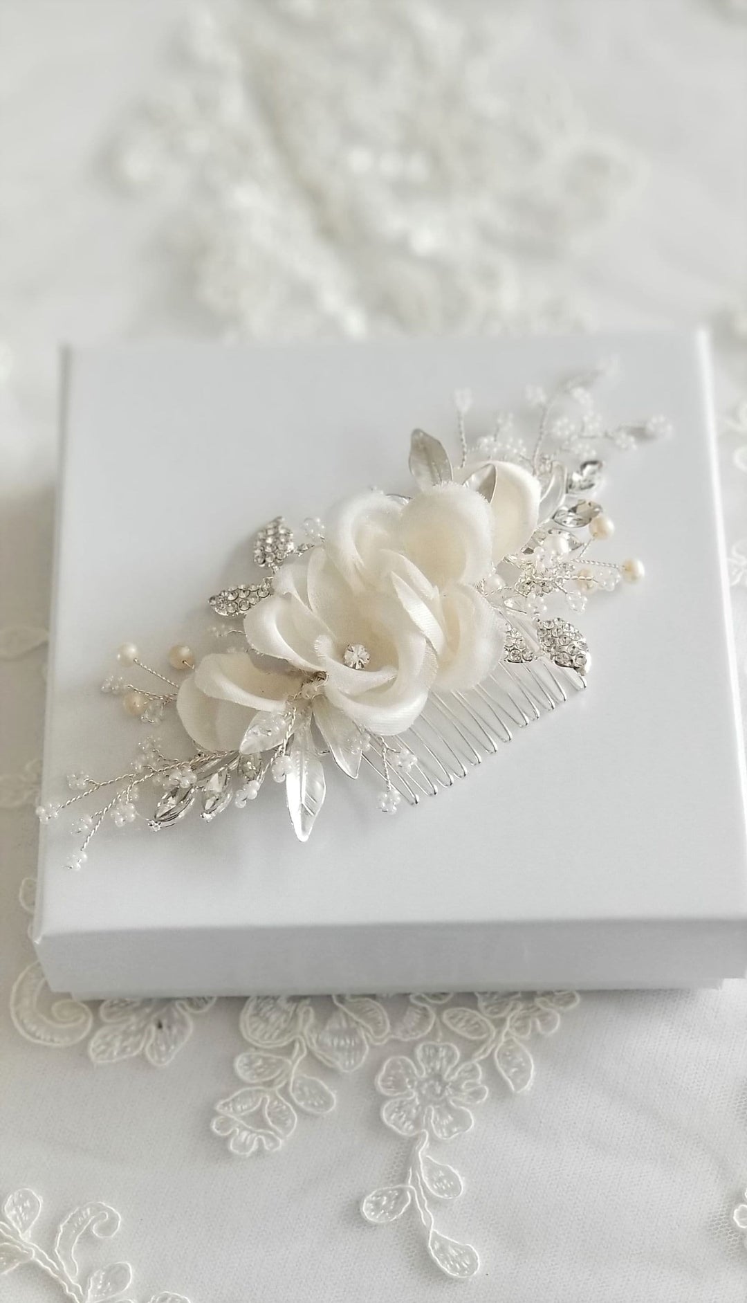 Bridal Hair Comb For Veil, Floral Wedding Headpiece, Floral Crystal Hair Comb, Silk Flower Wedding Comb, Bridal Floral Hairpiece - crystals, rhinestones, wire, metal comb, silk flowers, seed beads, freshwater pearls