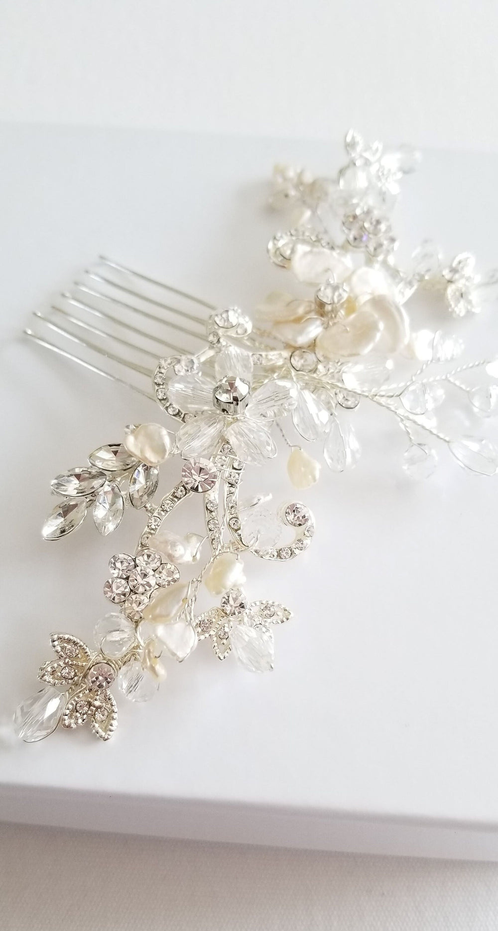 Freshwater Pearl Bridal Hair Comb, Pearl Crystal Hair Comb, Pearl Wedding Hair Accessory, Pearl Wedding Headpiece for Bride - freshwater pearls, crystals, rhinestones, wire, metal comb