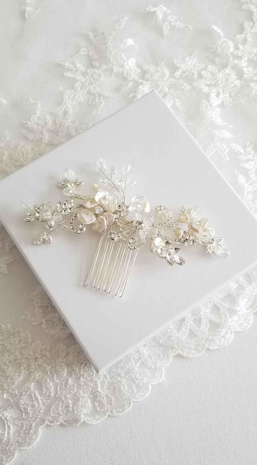 Freshwater Pearl Bridal Hair Comb, Pearl Crystal Hair Comb, Pearl Wedding Hair Accessory, Pearl Wedding Headpiece for Bride - freshwater pearls, crystals, rhinestones, wire, metal comb