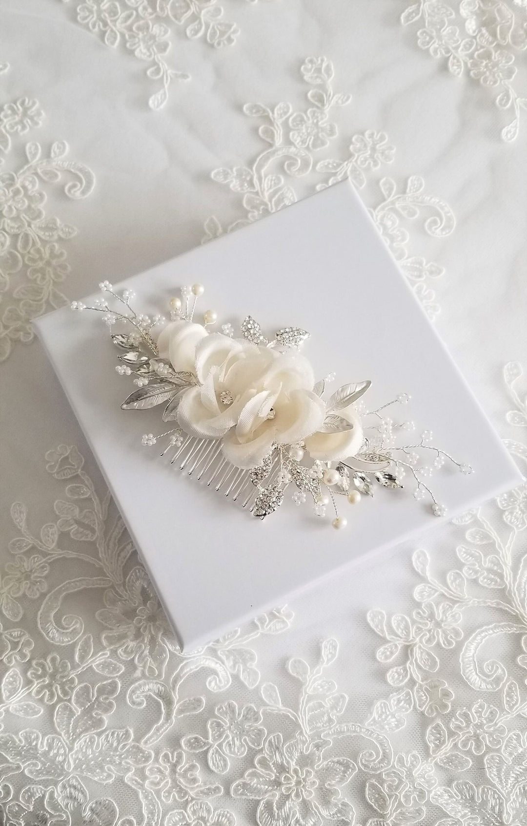 Bridal Hair Comb, Floral Wedding Headpiece, Floral Crystal Hair Comb, Silk Flower Wedding Comb, Bridal Floral Hairpiece - crystals, rhinestones, wire, metal comb, silk flowers, seed beads, freshwater pearls