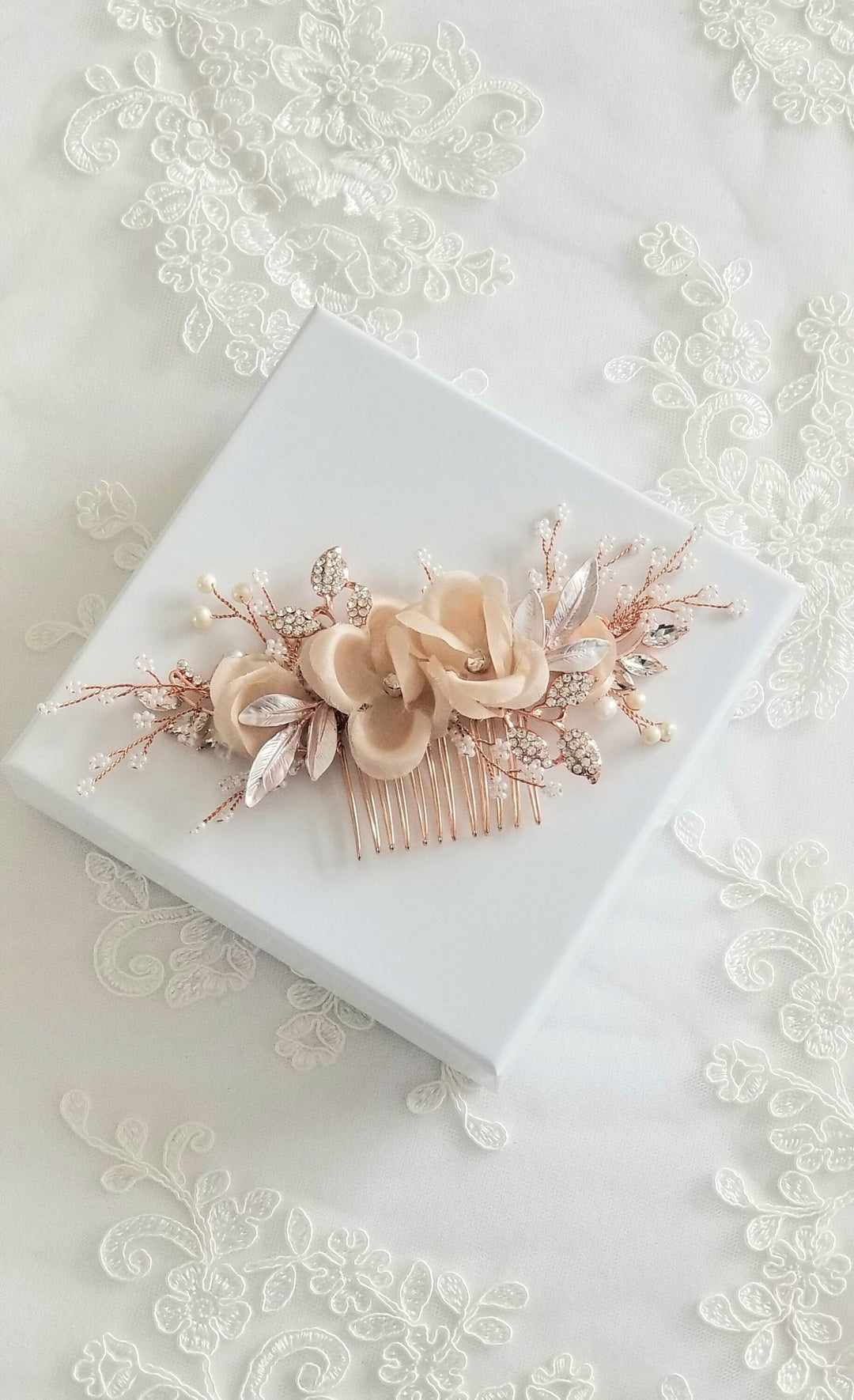 Bridal Hair Comb, Floral Wedding Headpiece, Floral Crystal Hair Comb, Silk Flower Wedding Comb, Bridal Floral Hairpiece - crystals, rhinestones, wire, metal comb, silk flowers, seed beads, freshwater pearls